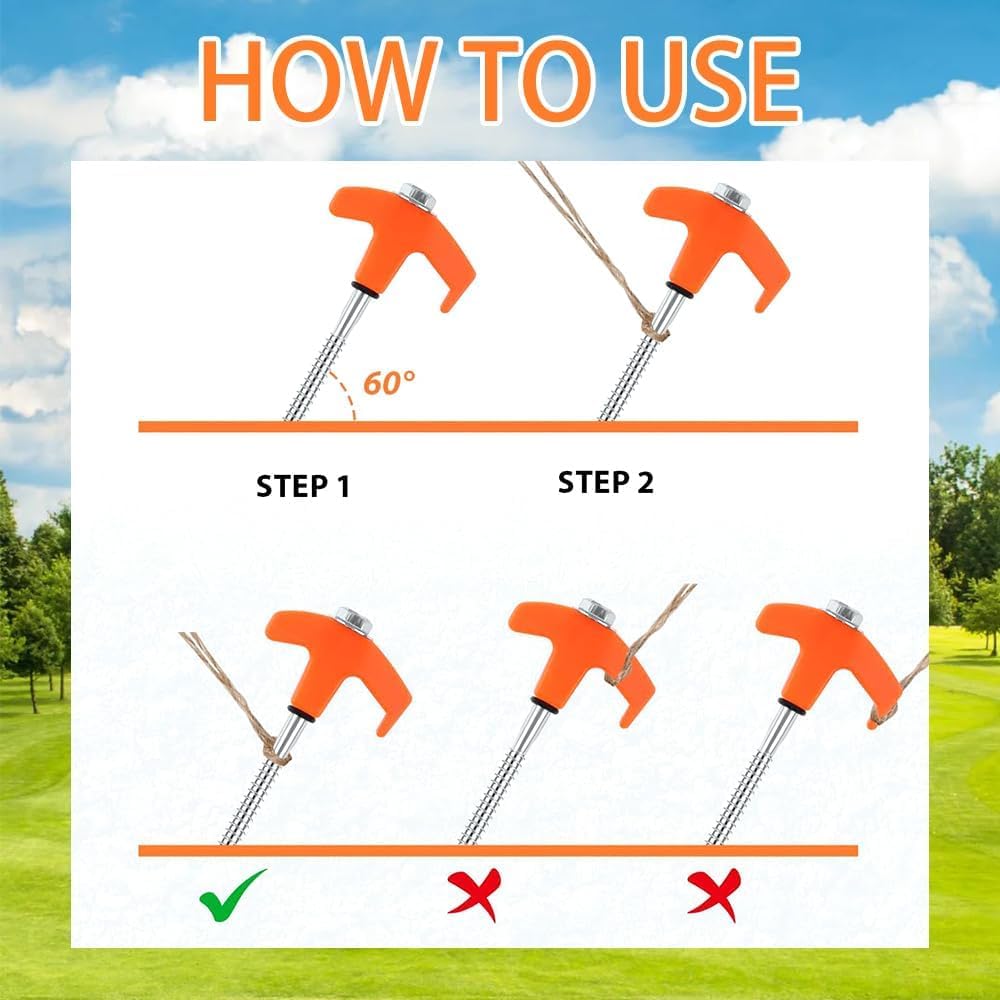 24 pieces of screw-in camping pegs, rotating tent pegs with threads, screw-in camping pegs, pegs earth nails sturdy for hard ground, forest, meadows, grass. Durable and strong.