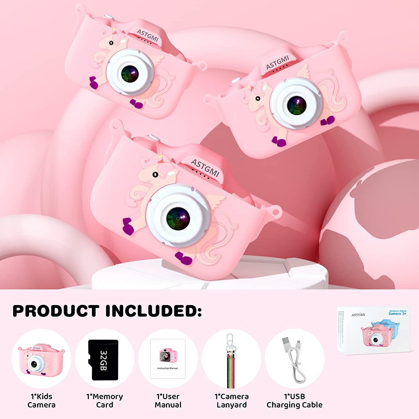 Children's camera, 2.0" display digital camera, gifts for 3 4 5 6 7 8 9 10 11 12 year old boys and girls, 1080P HD anti-drop children's camera for birthday gift Christmas toy.