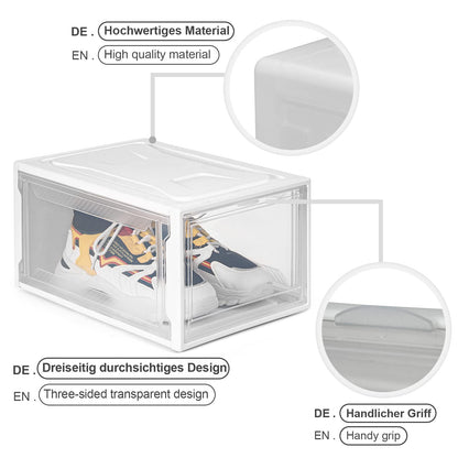 Yorbay Shoe Box, set of 3, stackable shoe organizer, plastic box with transparent door, reusable shoe storage, 37x26x20 cm, for shoes up to size 48, White