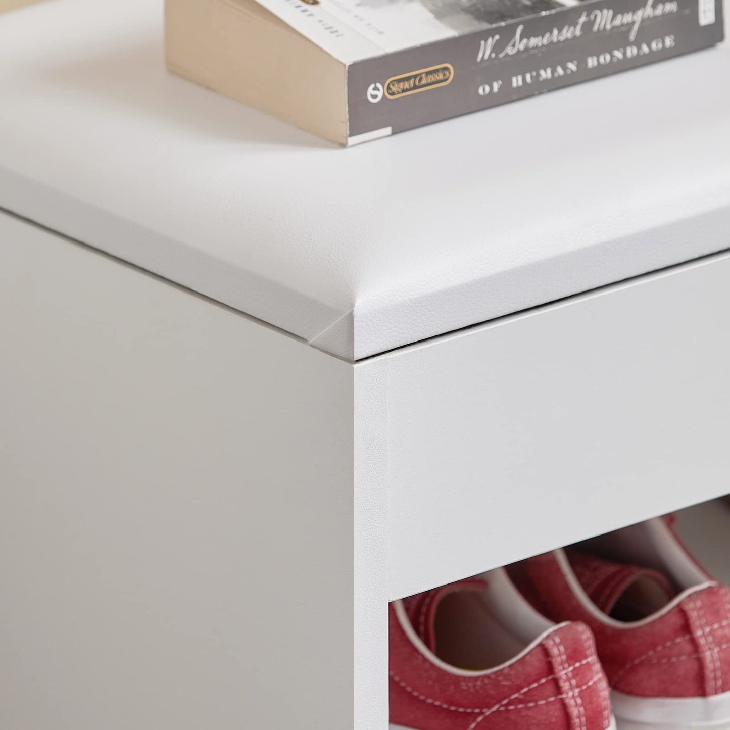 SoBuy Shoe Bench Shoe Rack with Seat and Storage Space, sturdy shoe box for hallway living room, space-saving, up to 120 kg load capacity, white 60x30x44 cm FSR25-W