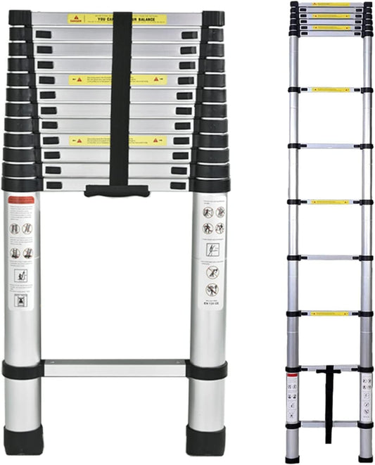 14.5FT portable multipurpose aluminum telescoping ladder, 4.4M retractable foldable ladder extension climbing stable ladder, 330lbs max load, step ladder with non-slip rubber feet.