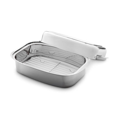 3 in 1 Stainless Steel Roaster 36 x 24 x 9.6 cm (7.2 L) Induction Oven Dish with Lid, including removable rack.