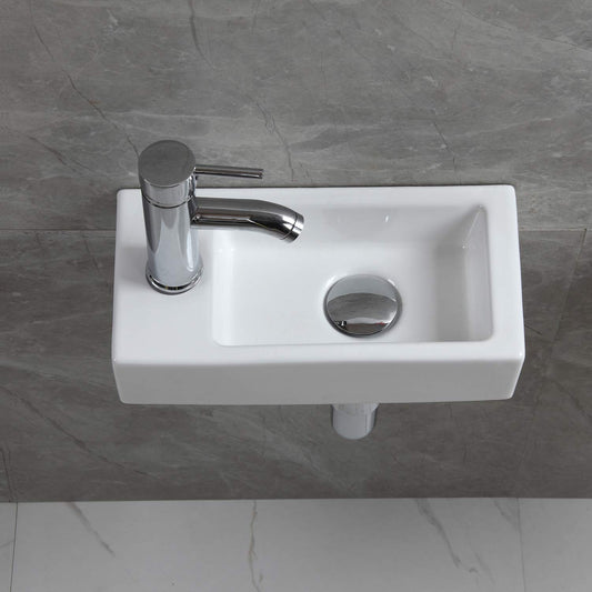 Ceramic Wall-Mounted Small White High-Quality Sink Rectangle Left Hand Sink for Cloakroom Bathroom Toilet