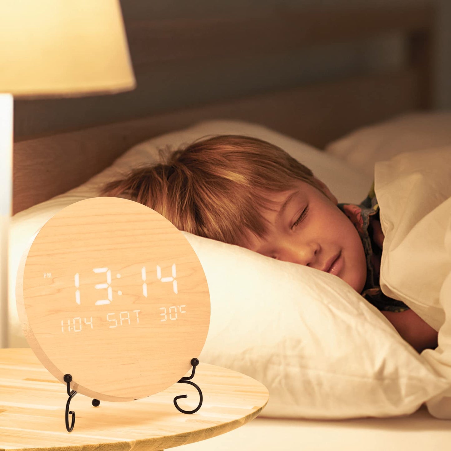 TOSTOG Wall Clock Without Ticking Noise Digital Modern Wall Clocks, 10 Inch Wood Kitchen Clock with Display of Time, Date, Temperature, 12/24-Hour Time Mode for Wall Bedroom Kitchen Office Living Room Decor...