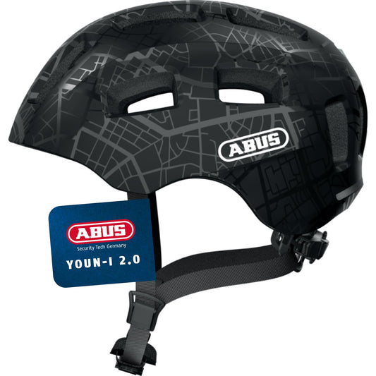 ABUS bike helmet Youn-I 2.0 - with light for kids, teenagers, and young adults - for girls and boys - Black with pattern, size M