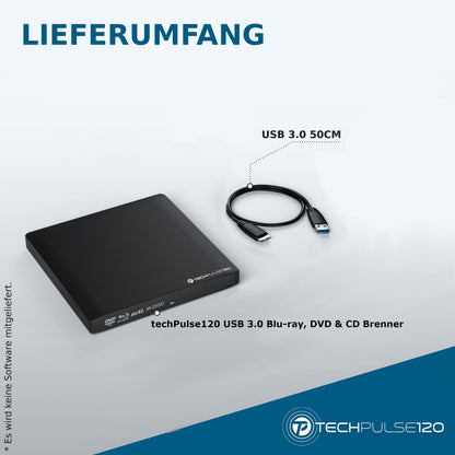 techPulse120 USB 3.0 3D External Blu-Ray Burner Burner M-Disc BDXL Superdrive Blu-ray Rom Drive BD DVD CD Slim for Computer Notebook Ultrabook Windows MacOS Apple iMac MacBook Pro Air Aluminum Black