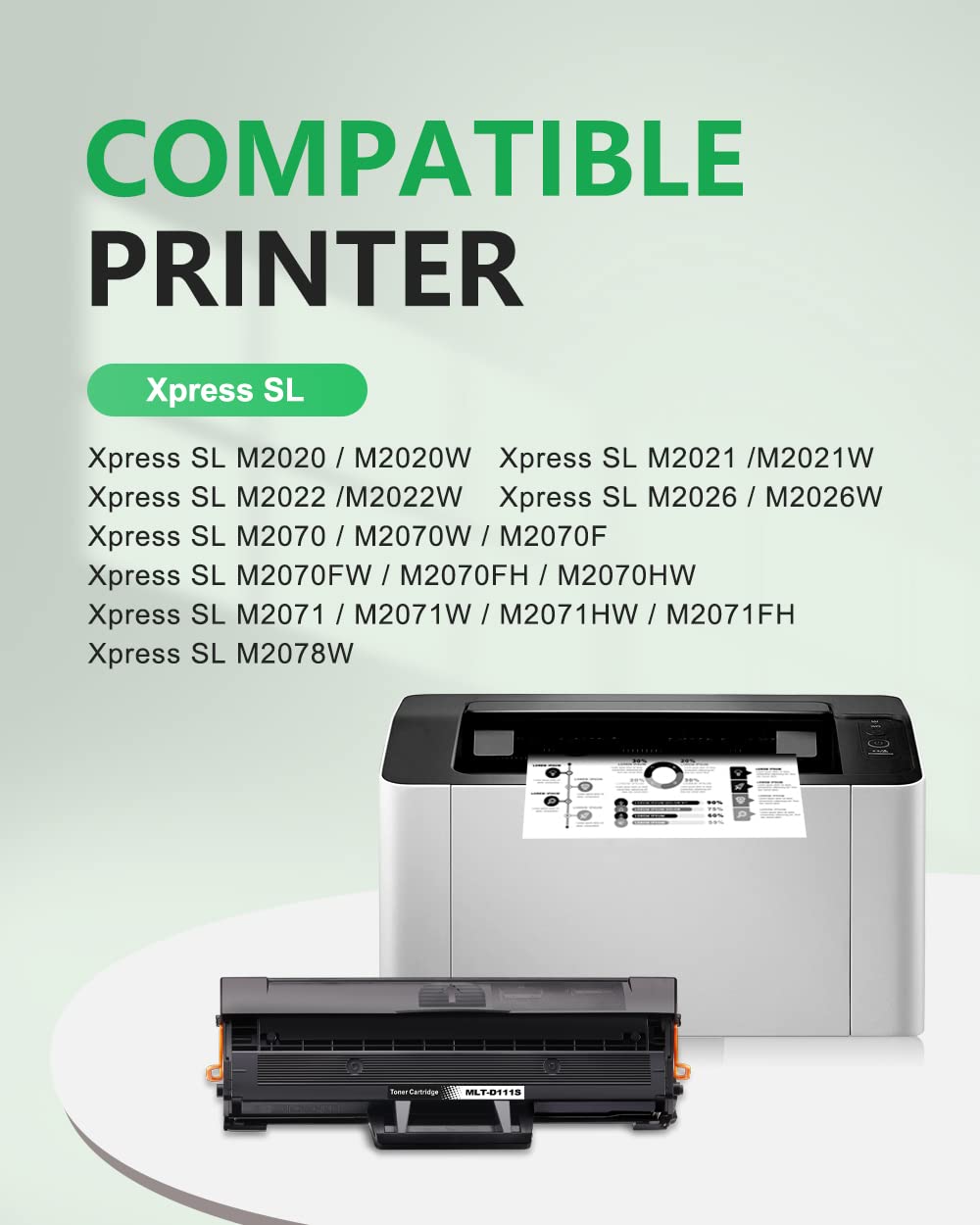 Colorfly MLT D111S Toner Compatible with Samsung D111S MLT-D111L D111S Printer Cartridge for Samsung Xpress M2070 M2070W M2070FW M2026W M2026 M2022W SL-M2070W SL-M2026W SL-M2026 (Black, 2-Pack)
