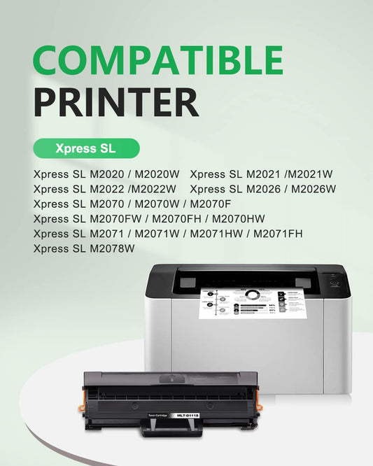 Colorfly MLT D111S Toner Compatible with Samsung D111S MLT-D111L D111S Printer Cartridge for Samsung Xpress M2070 M2070W M2070FW M2026W M2026 M2022W SL-M2070W SL-M2026W SL-M2026 (Black, 2-Pack)