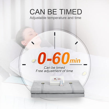VAYOTOY Infrared Sauna Blanket 2 Zone Digital Home Sauna Blanket Professional Detox Therapy Sauna Portable Oxford Sauna Blanket with 4 Safety Protection for Hot Sweating, Relaxation, Detox (Silver)
