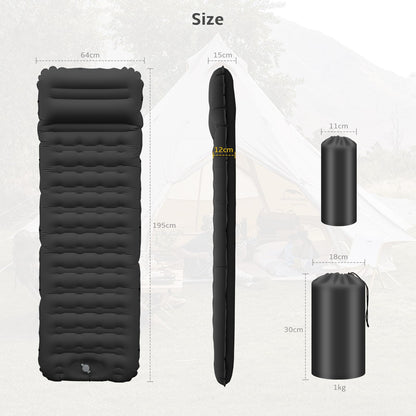 Self-inflating sleeping pad air mattress, comfortable 12CM thickened inflatable mattress with foot pump and pillow, waterproof camping mat outdoor, ultralight sleeping pad for tent and beach.