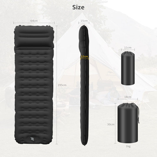 Self-inflating sleeping pad air mattress, comfortable 12CM thickened inflatable mattress with foot pump and pillow, waterproof camping mat outdoor, ultralight sleeping pad for tent and beach.