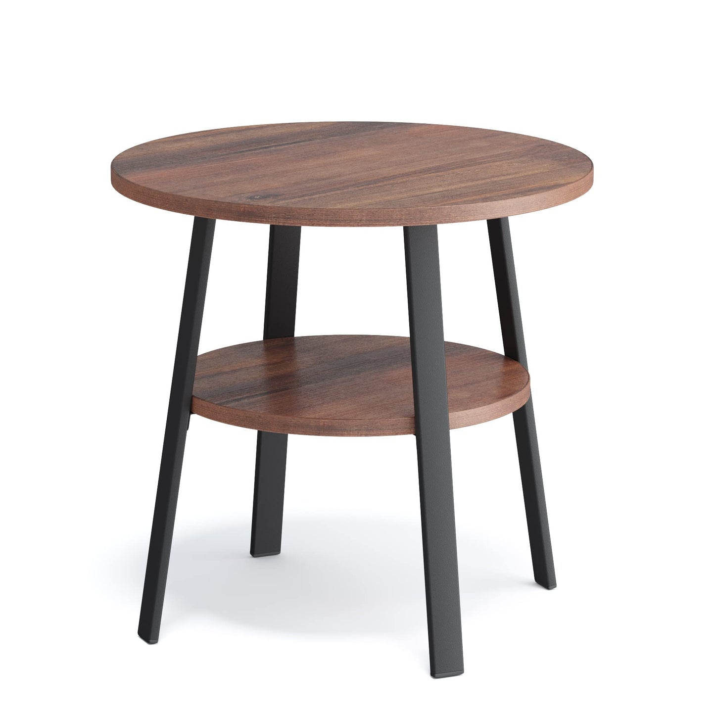 stardis side table round stable metal frame/wood Ø43xH 44 cm, 2 shelves bedside table coffee table for living room bedroom, walnut finish