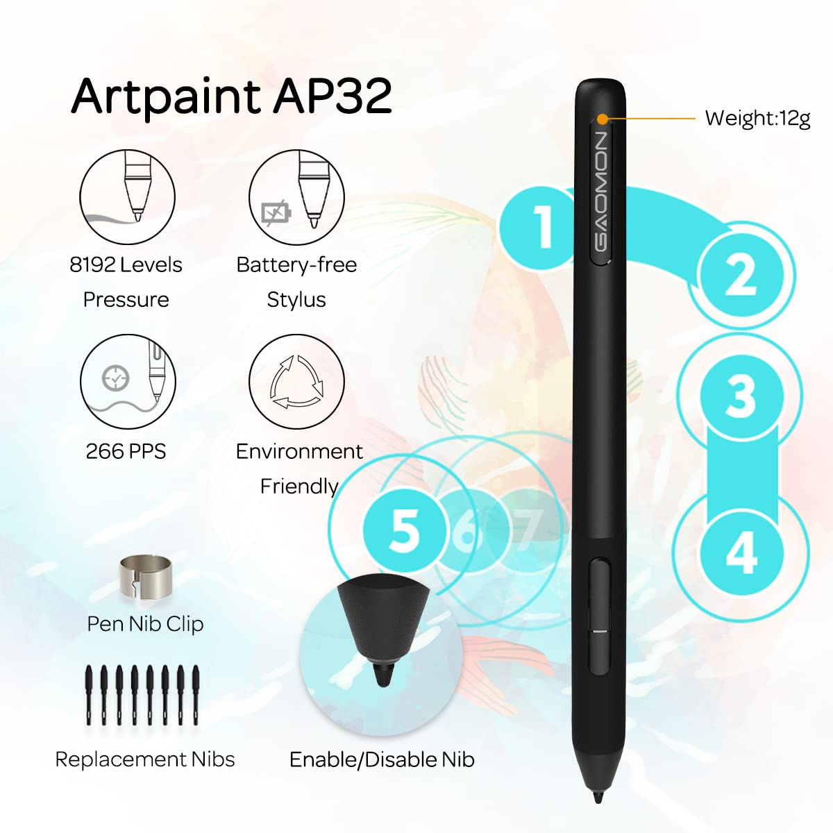 GAOMON S620 graphic tablet, pen tablet with 4 buttons and pen, drawing tablet for OSU, painting, working & learning