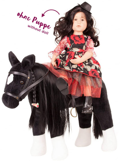 Goetz 3402783 Fighting horse black doll - large plush horse for standing dolls - height 37 cm - 52 cm big black and flexible horse with bridle and saddle