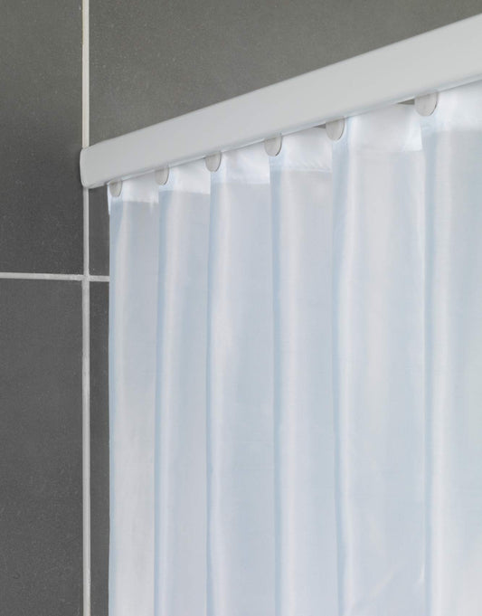 WENKO Telescopic Shower Curtain Rail Era White, extendable rail made of rust-free aluminum, for hanging all shower curtains, including attachment without drilling, 75-125 x 2 x 3.5 cm