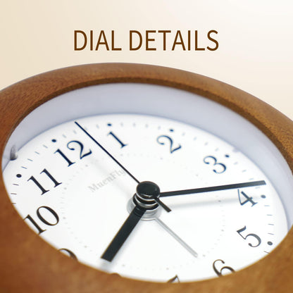 Analog alarm clock without ticking, wooden alarm clock with snooze, retro table clock battery-operated with night light for bedroom, study, office, children's room - Sapele [1 x AA battery required]
