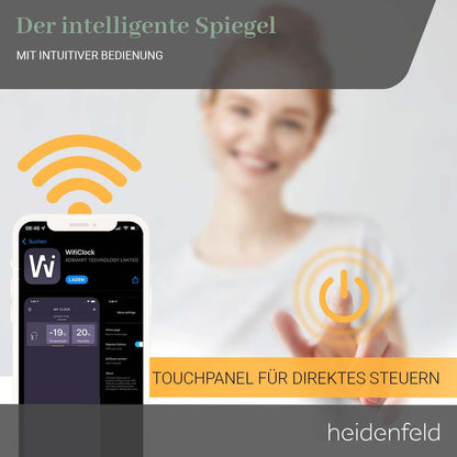 Heidenfeld Infrared Heater Mirror | HF-HS200 with touch panel - 10 level temperature control - 350 watts - 100 x 60 cm - WiFi bathroom mirror - infrared heating mirror - wall heater