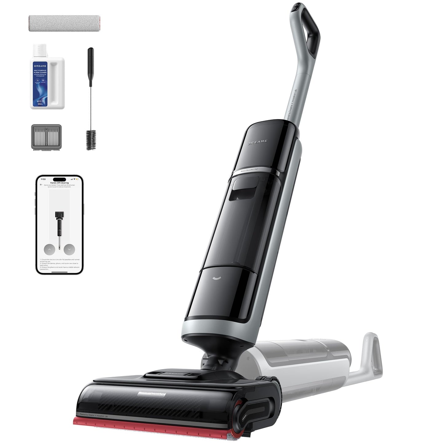 Dreame H15 Pro Heat wet and dry vacuum cleaner, 85°C water, GapFree AI robot arm, RGB detection, 22,000 Pa suction power, hair detangling, 100°C brush cleaning, 5min 90°C drying, app control.