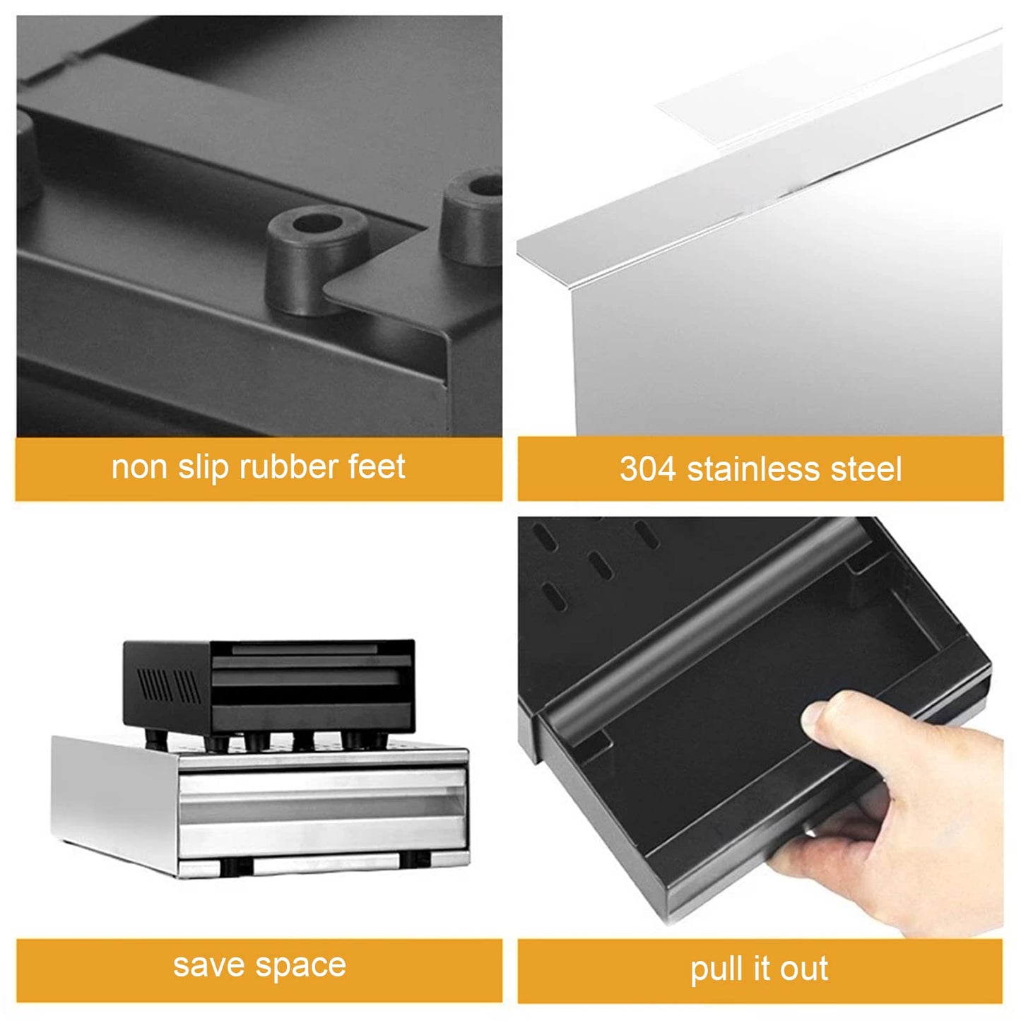 Coffee Knock Box, Modern Stainless Steel Thickened Espresso Knock Box, Space-Saving Removable Drawer, Coffee Grounds Bin with Detachable, Shock-Absorbing Knock Bar and Non-Slip (Black)