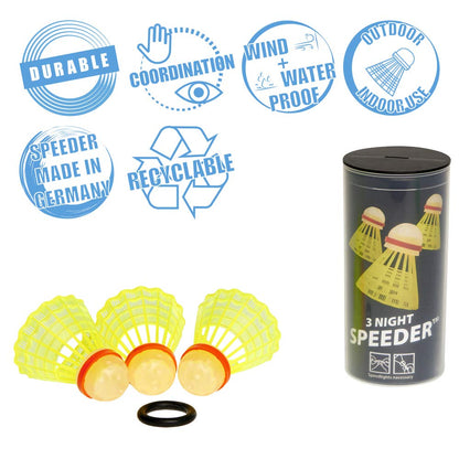 Speedminton Mix Speeder - 5 pack of mixed Speed Badminton/Crossminton balls including Windring & Night Speeder - 3 pack of glowing Speed Badminton/Crossminton balls including Windring.