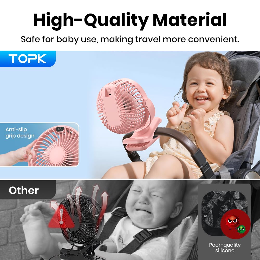 TOPK 5000mAh Clip Fan, Rechargeable Ultra Quiet Clamp Fan with 720° Rotation, Personal Portable Desk Fan for Office Home Lounge Outdoor