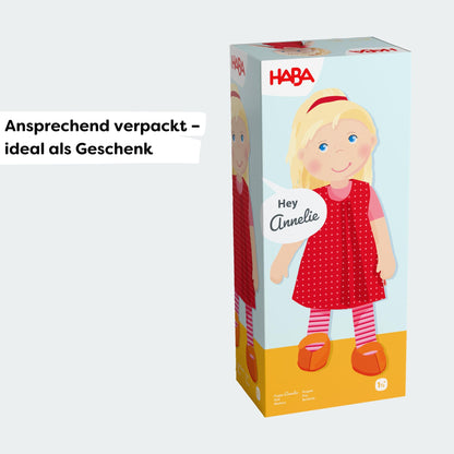 HABA Fabric Doll Annelie - Soft doll with hair for styling - With interchangeable clothing - From 18 months - 30 cm - Washable - 1302108001
