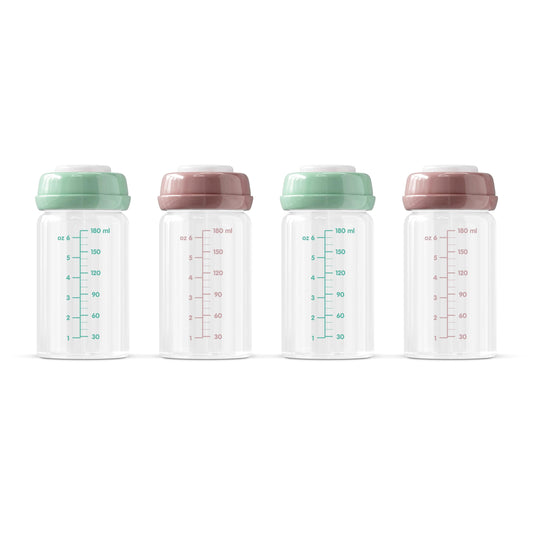 Premium glass breast milk storage bottles, 4 pieces, 180 ml, dishwasher, freezer and microwave safe (glass bottles for breast milk, 4 x 180 ml)