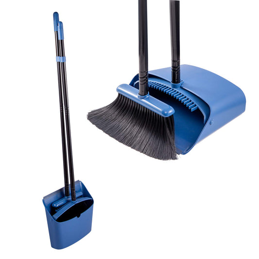 Jekayla Broom and Dustpan Set, Broom and Dustpan Combo with 137cm Long Extendable Handle for Household Cleaning, Blue