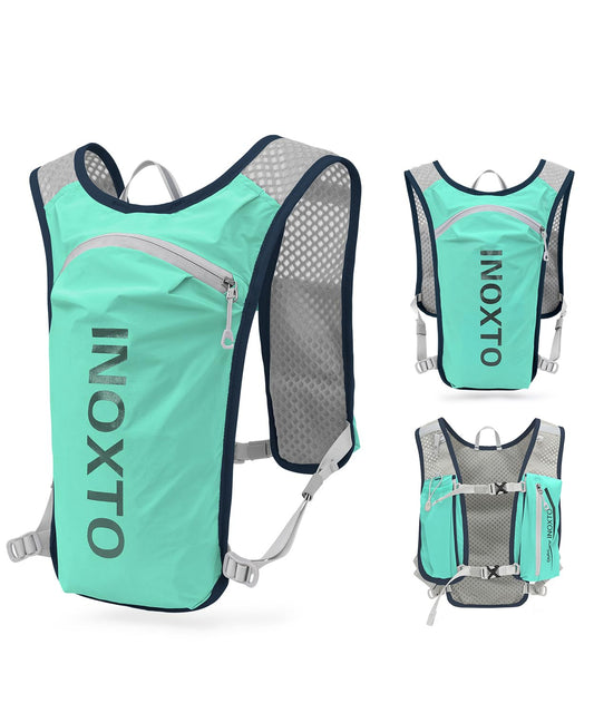 INOXTO Running Backpack, 5L Lightweight Hydration Pack, suitable for outdoor hiking, cycling competition, mountaineering hydration vest, backpack, men and women (Light green)