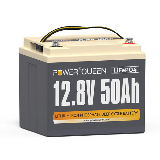 Power Queen 12.8V 50Ah LiFePO4 lithium battery, 640Wh lithium battery, over 4000+ cycles, replacement battery for lead-acid battery, widely used in RVs, camping, and solar energy.