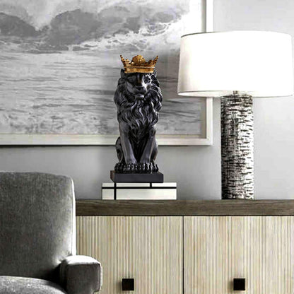 H&W Crown Lion Statue, Black sculptures, Resin Lion figures for men, Art statue ornaments for home office living room bookshelf table desk Housewarming Décor