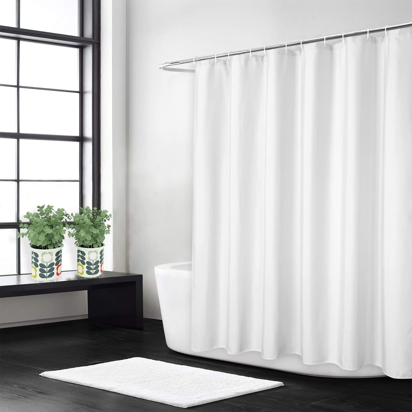 Flax Linen 240GSM Heavyweight Wide Fabric Shower Curtain for Bathroom with Hooks Hotel Luxury Washable, White, 180x213 cm.
