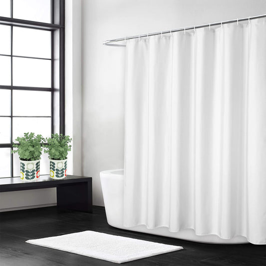 Flax Linen 240GSM Heavyweight Wide Fabric Shower Curtain for Bathroom with Hooks Hotel Luxury Washable, White, 180x213 cm.