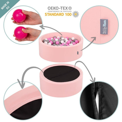 KiddyMoon Ball Pit 90X30cm/200 Balls ∅ 7cm Ball Pit with Colorful Balls for Girls Babies Kids Round, Pink:Powder Pink/Pearl/Transparent