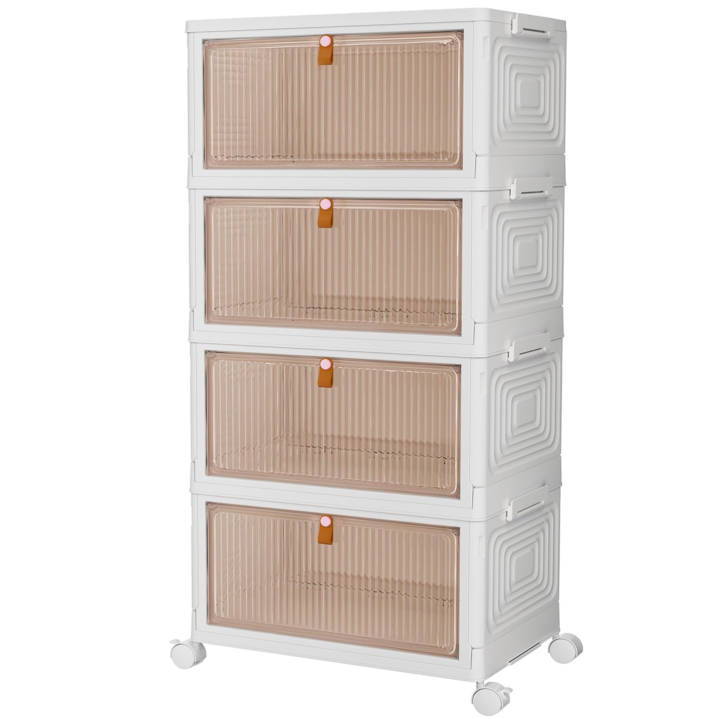PurKeep Storage Box with Lid - 23L*4 plastic storage box with lid, storage bins with lid, collapsible box, Foldable Storage Containers for home and office, white, 4 pack