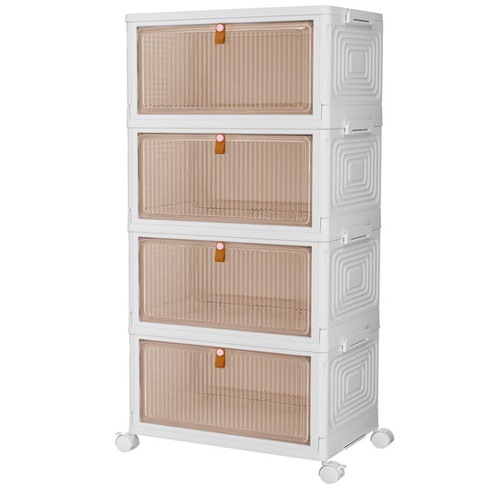 PurKeep Storage Box with Lid - 23L*4 plastic storage box with lid, storage bins with lid, collapsible box, Foldable Storage Containers for home and office, white, 4 pack