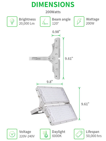 Viugreum 200W LED floodlight, super bright with 210 LEDs (SMD 2835), IP66 waterproof for outdoor use in garden, garage, yard. Cold white light (6000K-6500K) with 20000 lumens.