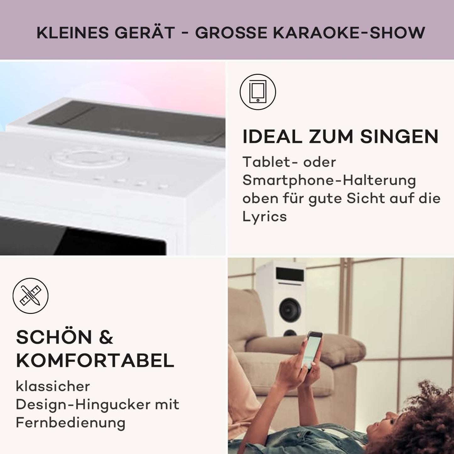 Auna KTV karaoke music box with microphone, Bluetooth karaoke machine with remote control, CD player & speaker, party box for kids & adults, LED display, karaoke system with RCA video/AUX/USB.