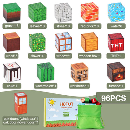 HOTUT Magnetic Building Blocks, 96 Pieces Magnetic Toy, Build Mine Magnetic World Set, Magnet Montessori Toy for Boys Girls