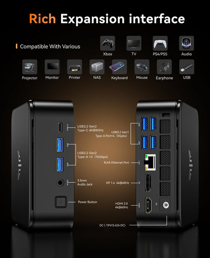 NiPoGi Mini PC 32GB DDR4 1TB SSD, AMD Ryzen 7 5825U (Up to 4.5GHz, 8C/16T) Micro Desktop Computer For Office/Home Theater/Meeting/Business/Trip【Wifi6/Bluetooth5.2/DP+HDMI+USB-C】