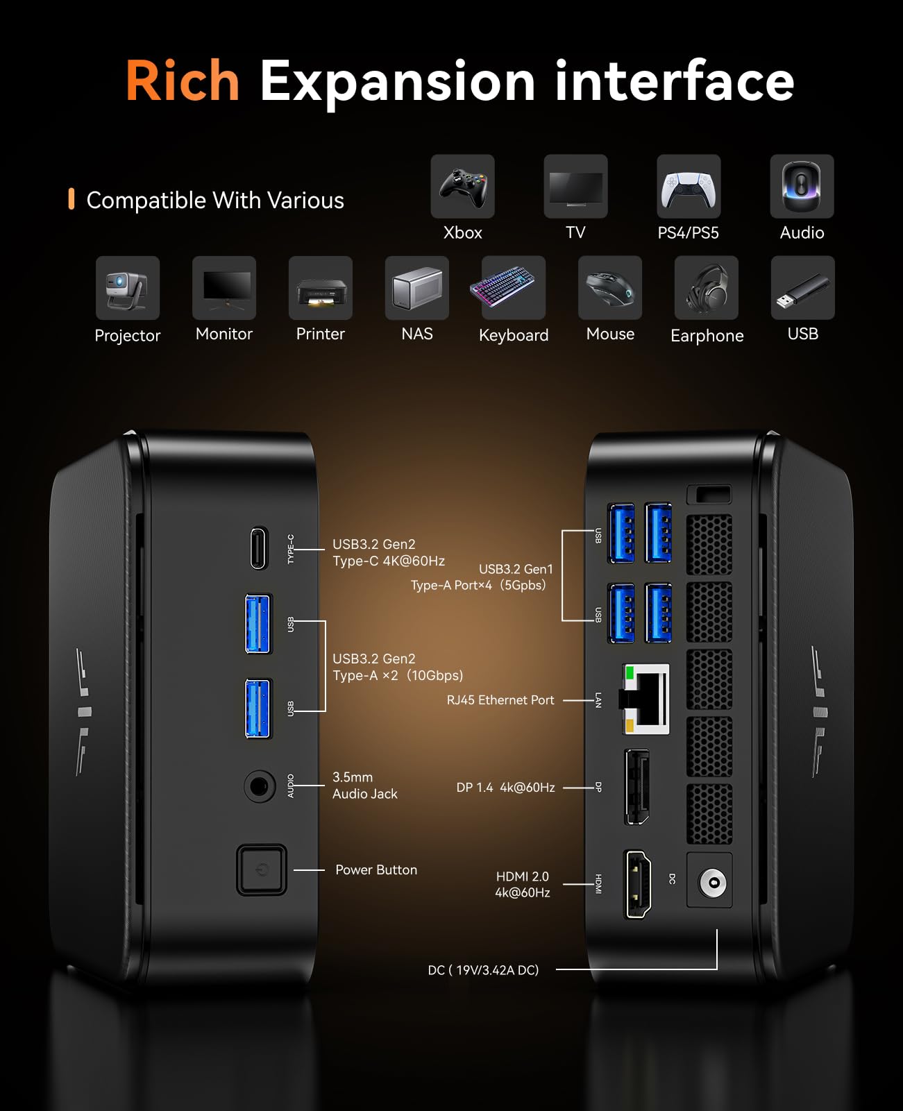 NiPoGi E3B Mini PC AMD Ryzen 7 5825U (Up to 4.5GHz) 16GB DDR4 512GB SSD with Radeon RX Vega 8 Graphics Micro Desktop Computer for Office/Home Theater/Meeting/Business/Trip |WiFi 6|BT 5.2|USB3.2