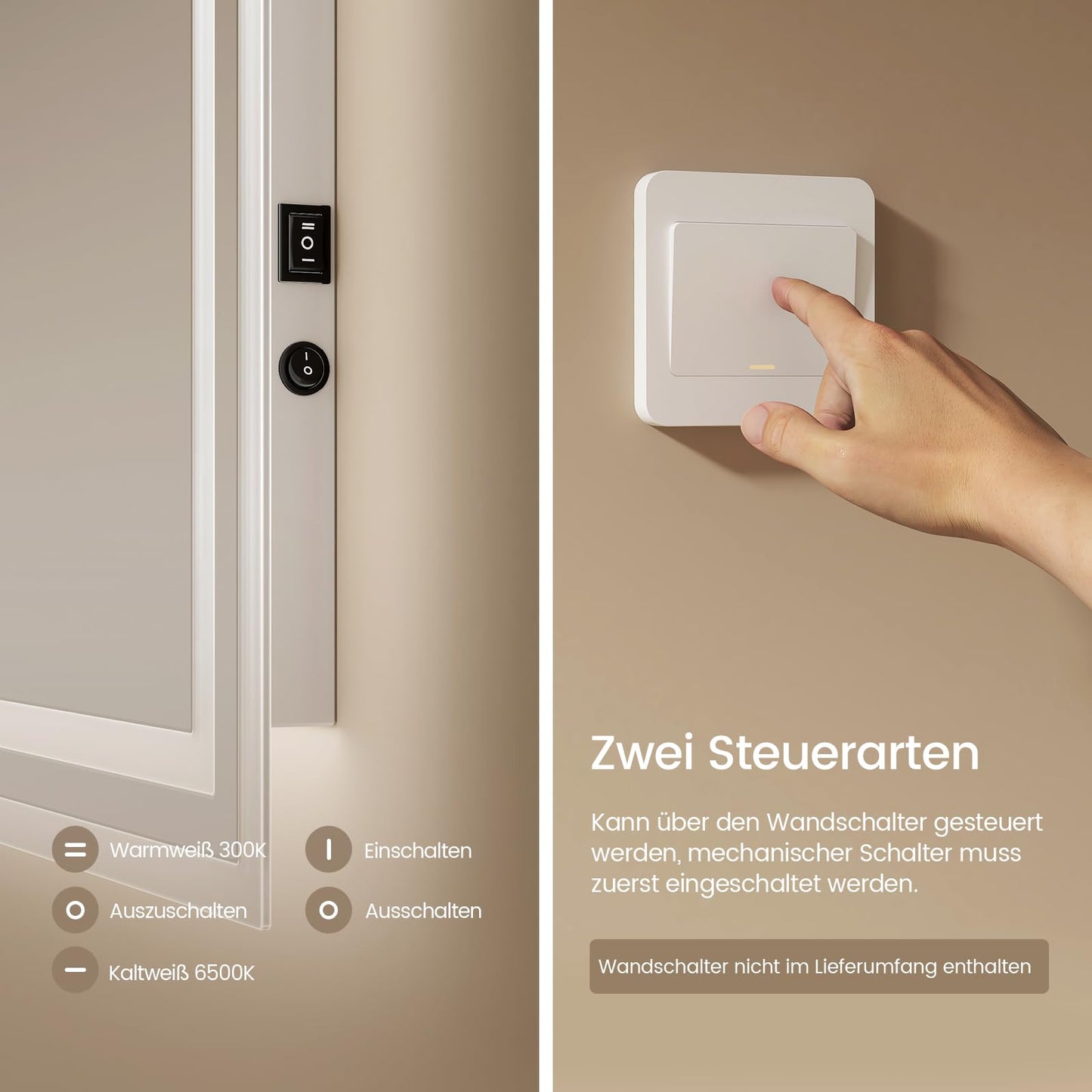 EMKE LED bathroom mirror 80x60cm LED wall mirror with warm white and cool white lighting Bathroom mirror with demister + touch control