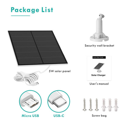 Solar panel for surveillance camera, 5W solar module for outdoor battery camera, solar panel with 9.8ft cable, adjustable wall mount, IP65 waterproof, 2 pack