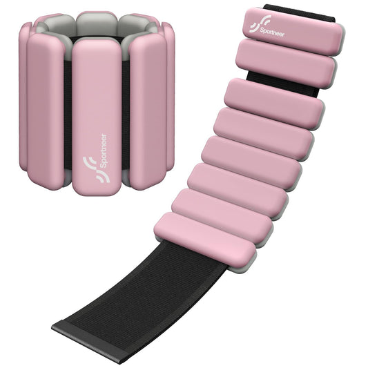 Sportneer Portable Weighted Ankle Straps - 2-pack (0.5 kg & 1 kg each) for men and women, ankle weight set for yoga, dance, aerobic, running, walking (Pink)