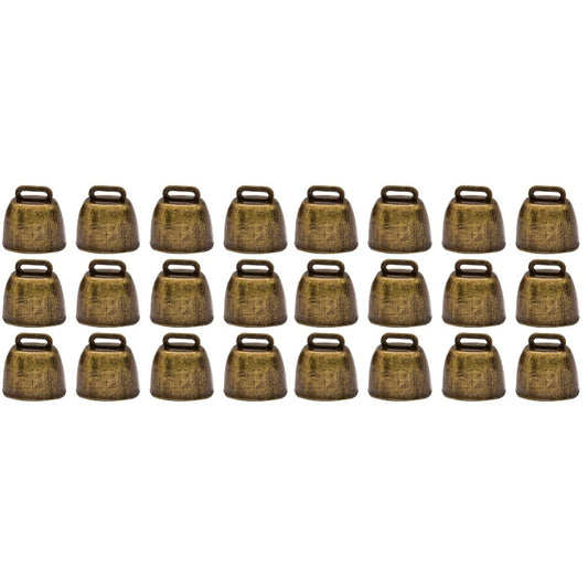 24 pieces of vintage iron hanging bells for pet decoration, Christmas, sheep, cows, and projects. Durable and loud as an alarm bell decoration.