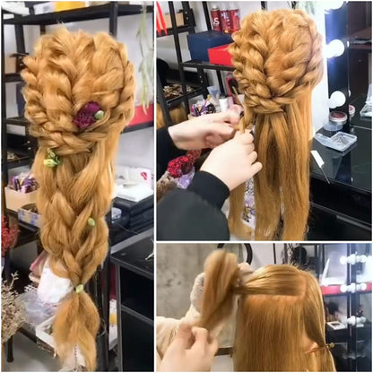FEIYANJF Training Heads, 24-inch training heads for hairdressers with 50% real hair. Mannequin head for hair styling practice with holder and exquisite gifts (yellow).