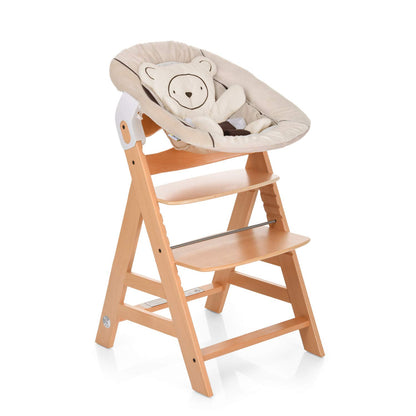 Hauck 2in1 Baby Bouncer & Newborn Attachment for Alpha+ & Beta+ Wooden High Chair Alpha Bouncer 2in1, for babies from birth up to 9 kg, with 3-point harness, teddy insert, and rocking frame (Hearts Beige)