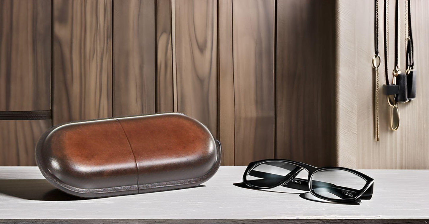 MIKA 28071302 - Large eyeglass case made of genuine saddle leather in brown, round case for glasses and eyewear, glasses box for men and women, brown glasses storage, sunglasses case approx. 18 x 8 x 4 cm.