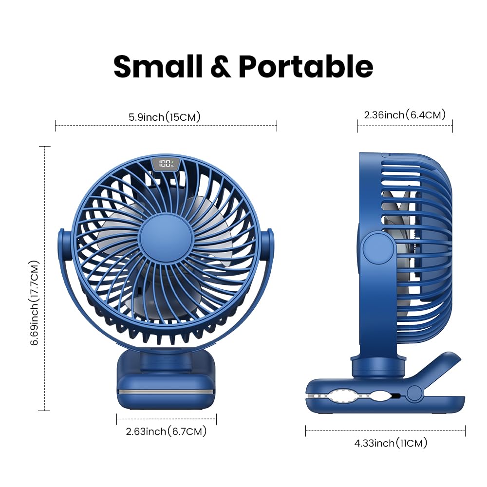 TOPK 5000mAh Clip Fan, Rechargeable Ultra Quiet Clamp Fan with 720° Rotation, Personal Portable Desk Fan for Office Home Lounge Outdoor
