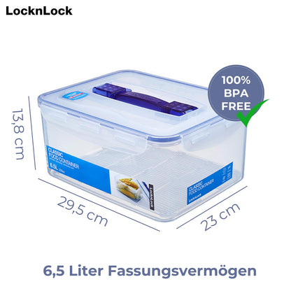 LocknLock PP Classic storage box airtight with handle & draining grate| 6.5L | 29.5 x 23 x 13.8 cm | 100% airtight and watertight container with lid | Freezer-safe storage container